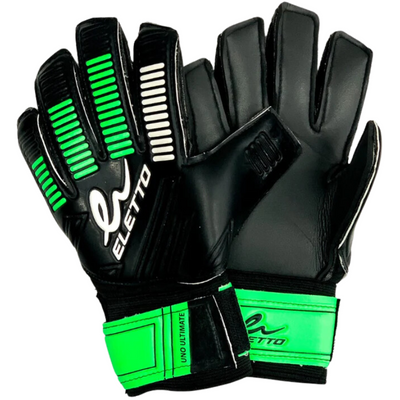 Eletto Uno Ultimate Flat Soccer Goalie Gloves Black/Neon Green/White back and front/palm
