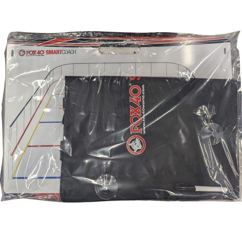 Fox 40 Smart Coach Pro Rigid Carry Board - Hockey in clear plastic showing 3D half rink side with included canvas carry bag and marker