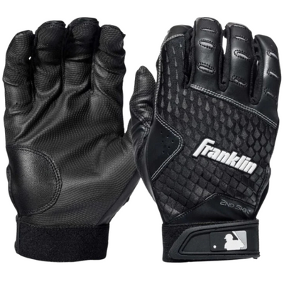 Franklin MLB 2nd Skinz Batting Gloves Adult black front (palm) and back