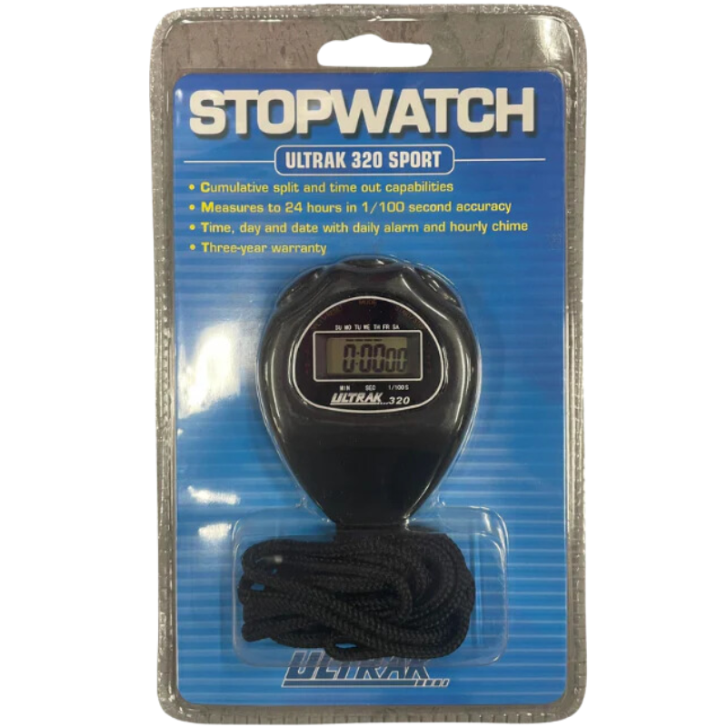 Lowry Stop Watch With Lanyard in clear plastic packaging Black