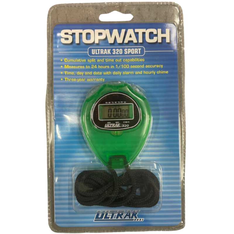 Lowry Stop Watch With Lanyard in clear plastic packaging Green