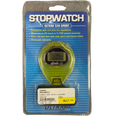 Lowry Stop Watch With Lanyard in clear plastic packaging Yellow