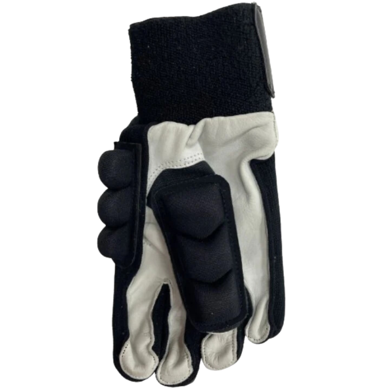 Mazon Black Magic Full Field Hockey Glove front (palm) in white with thumb in black