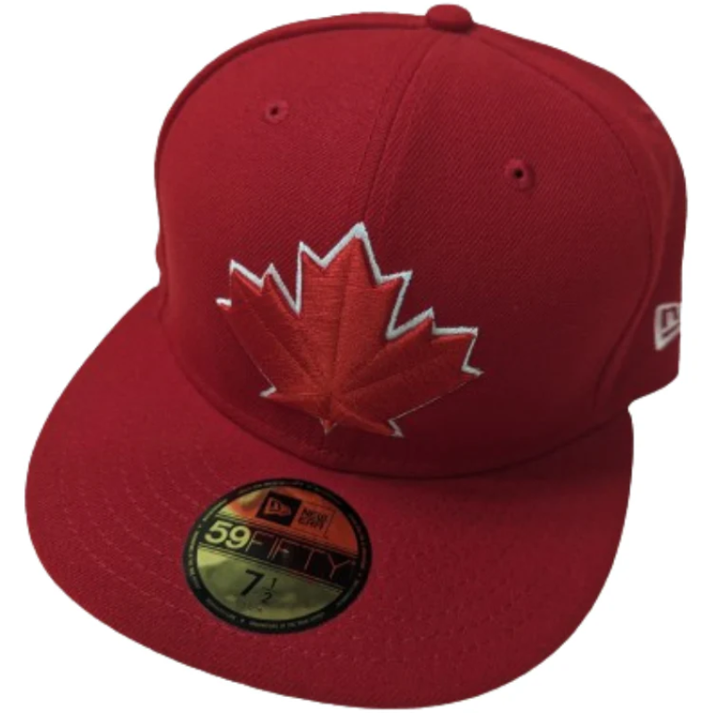 New Era Alpha Industries 59FIFTY Fitted hat Toronto Blue Jays maple leaf red front
