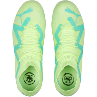 Puma Future Match FG/AG Soccer Cleats Junior Fast Yellow/Puma Black/Electric Peppermint top of both shoes pointing up