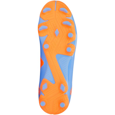 Puma Future Play FG/AG Soccer Cleats Junior Blue Glimmer/PUMA White/Ultra Orange bottom pointing up