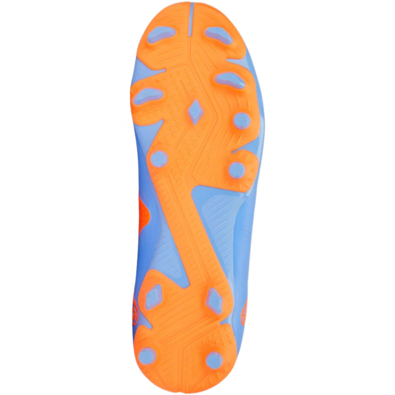 Puma Future Play FG/AG Soccer Cleats Junior Blue Glimmer/PUMA White/Ultra Orange bottom pointing up