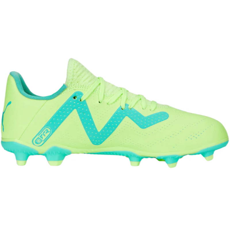 Puma Future Play FG/AG Soccer Cleats Junior Fast Yellow/PUMA Black/Electric Peppermint side pointing right