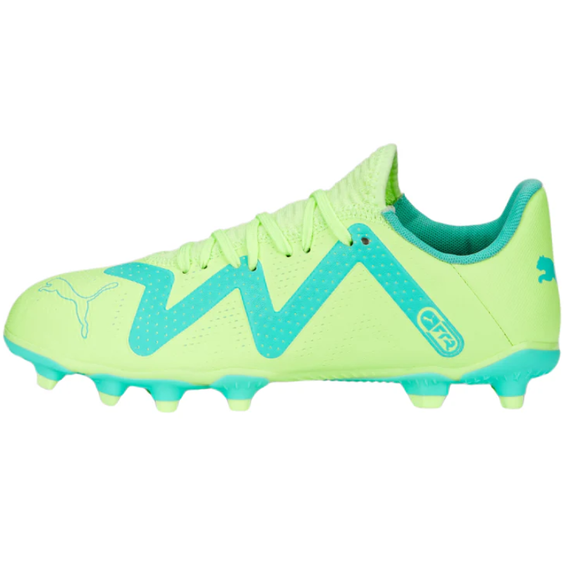Puma Future Play FG/AG Soccer Cleats Junior Fast Yellow/PUMA Black/Electric Peppermint side pointing left