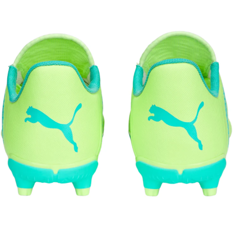 Puma Future Play FG/AG Soccer Cleats Junior Fast Yellow/PUMA Black/Electric Peppermint back of both shoes