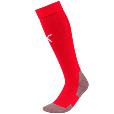 Puma Team Liga Core Soccer Socks Red with front white logo and grey toe/heel colouring