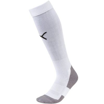 Puma Team Liga Core Soccer Socks White with front black logo and grey toe/heel colouring