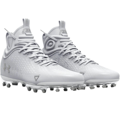 Under Armour Spotlight Lux MC 2.0 Football Cleats Senior white side front of both shoes pointing right