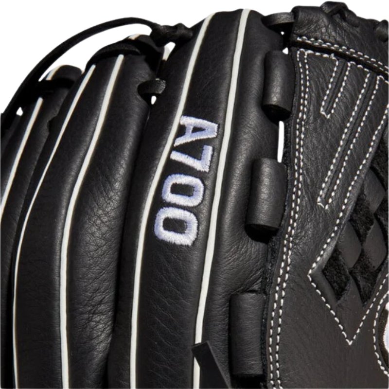 Wilson A700 12.5" Fastpitch Baseball Glove 2022 close-up of back and A700
