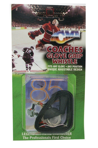 ACME Hockey Coaches Glove Grip Whistle in clear plastic packaging
